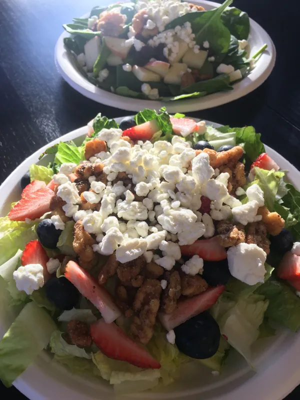 Summer Fruit salad with strawberries, blueberries, goat cheese and candied walnuts