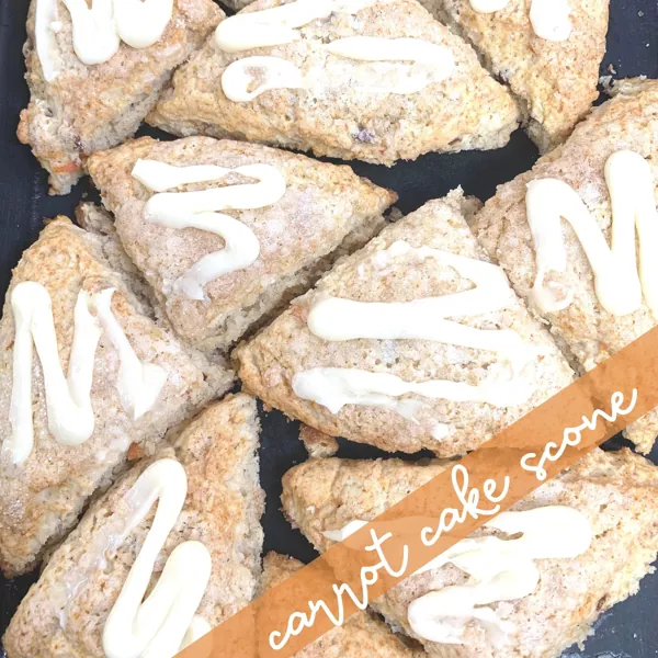 Carrot cake scones with cream cheese drizzle
