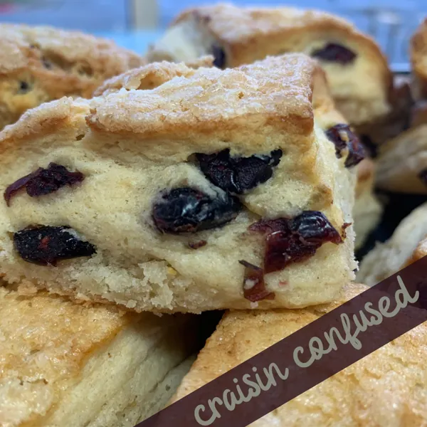 Craisin Confused scones with dried cranberries and coarse sugar
