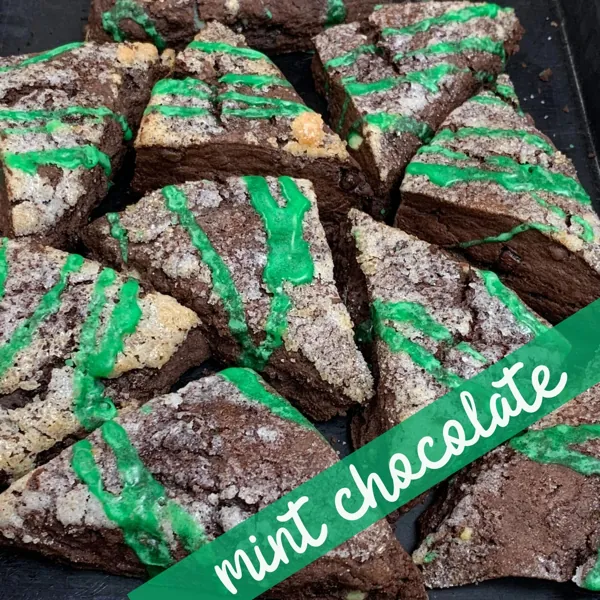 Mint chocolate scones with green icing drizzle