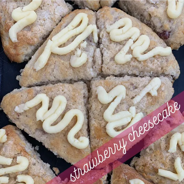 Strawberry cheesecake scones with cream cheese icing